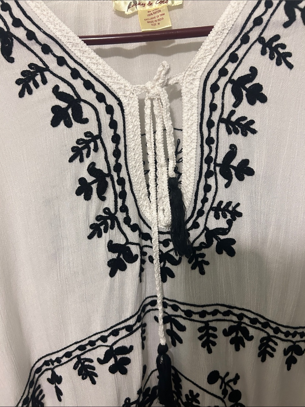 Embroidered White Tunic Top with Black Motif - Picture 3 of 6